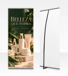 L-Banner con diseño de cosmética, vista frontal y soporte trasero