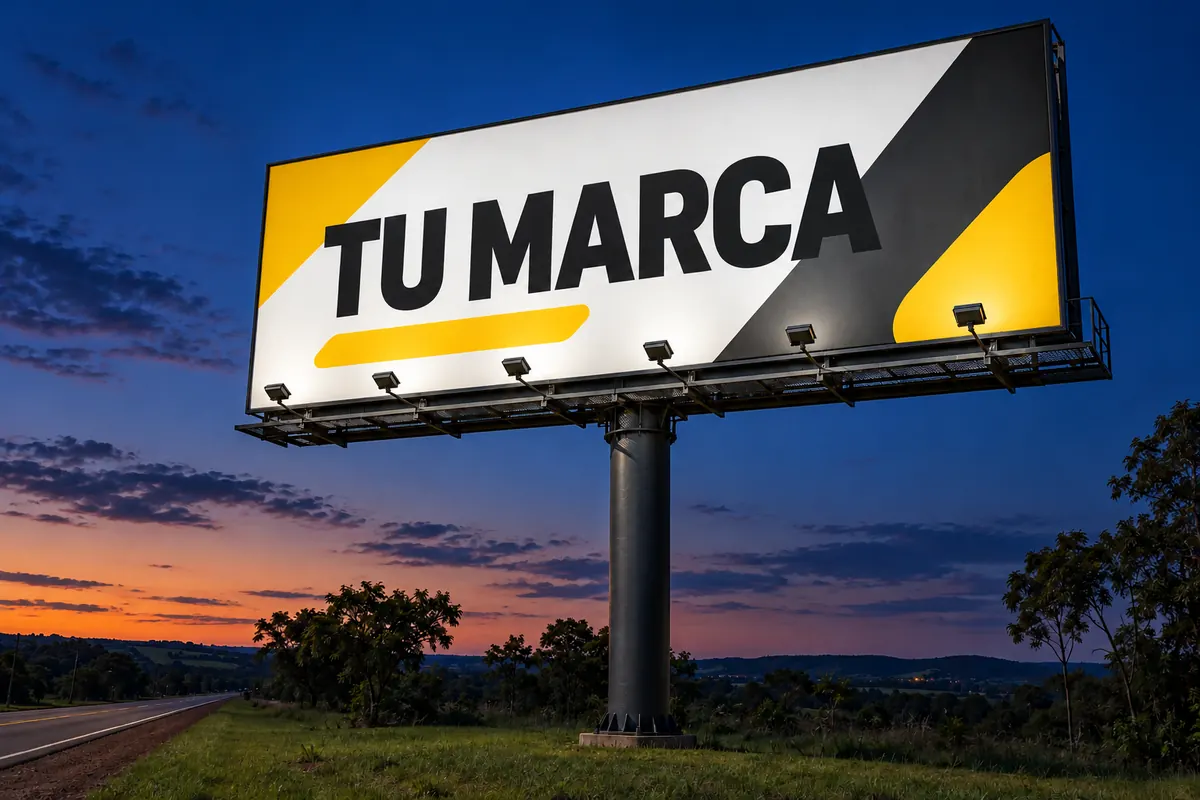 Visualización ilustrativa del mismo cartel rutero con iluminación al anochecer