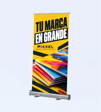 Roll Up Pixxel amarillo con base retráctil metálica